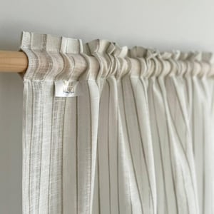 Linen kitchen cafe curtains / Custom pinch pleated short lace french country drapes / Modern sheer window panels / Farmhouse vintage valance