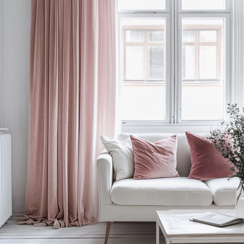 Baby Pink Velvet Curtains Living Room / Custom Curtains Bedroom / Dusty