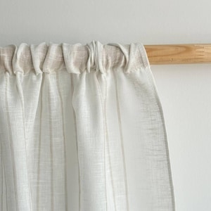 Linen kitchen cafe curtains / Custom pinch pleated short lace french country drapes / Modern sheer window panels / Farmhouse vintage valance