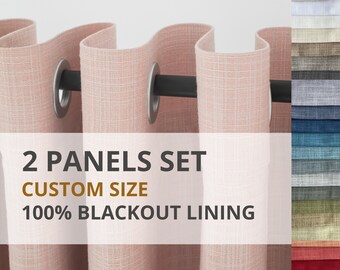 Custom blackout curtains bedroom / Grommets burlap curtains nursery blackout / Blackout curtains for living room / 2 panel thermal curtains