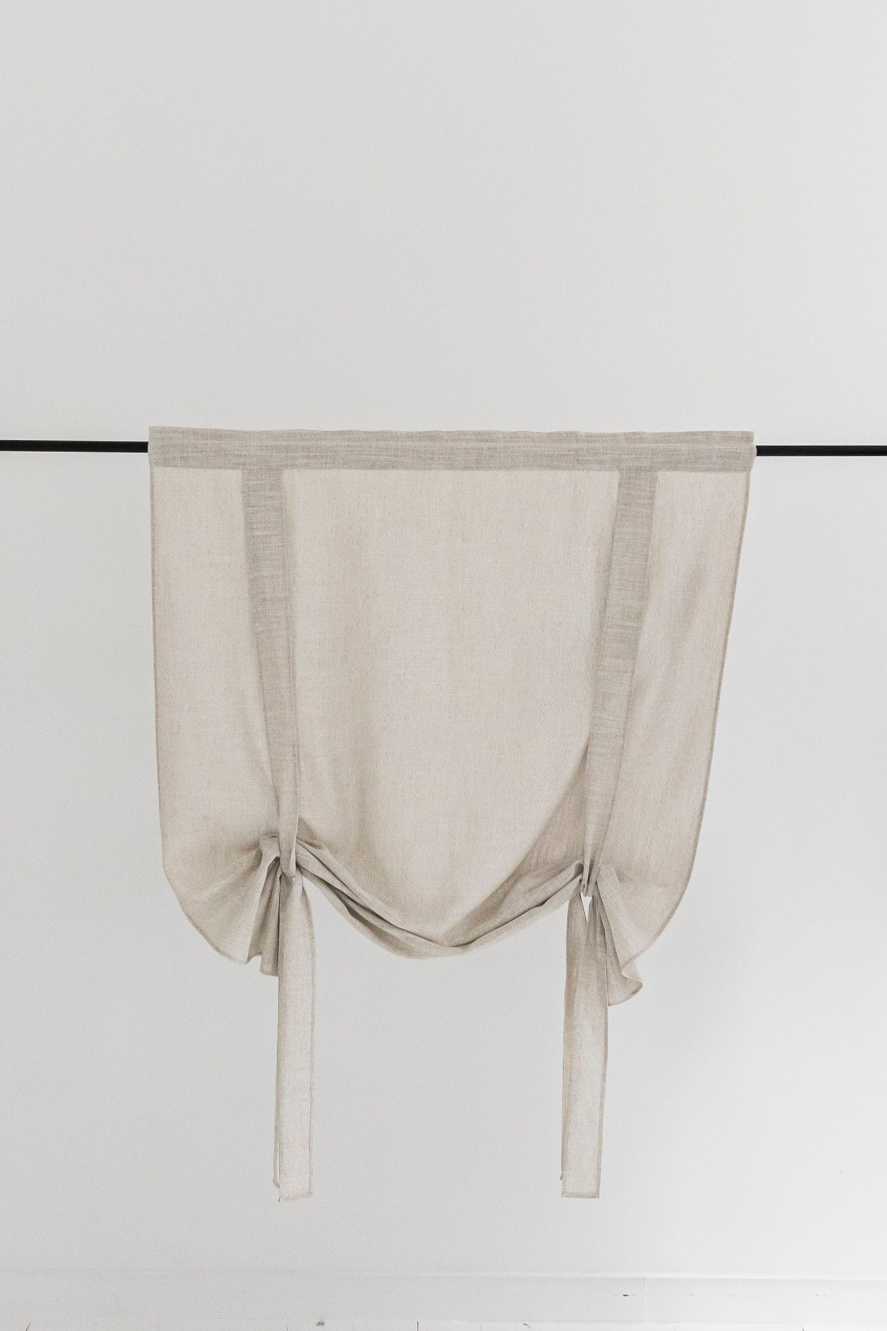 Custom burlap roman shades for windows / Kitchen roman shades with ties / Tie up linen valance for toile / fabric roman shades front door