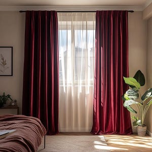 Burgundy luxury velvet curtains for living room / Wine blackout drapes for bedroom / Custom pleated curtain panels / Bohemian dark red drape