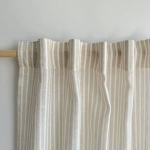 Striped Сafe curtains linen / Lace scandinavian cafe curtain / Custom sheer kitchen curtains / French country cottage embroidered curtains