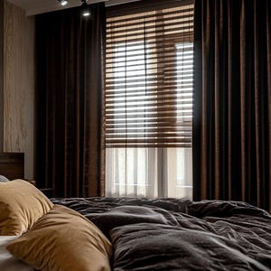 Chocolate luxury velvet curtains for living room / Bronze blackout drapes for bedroom / Custom pleated curtain panels / Bohemian dark drapes