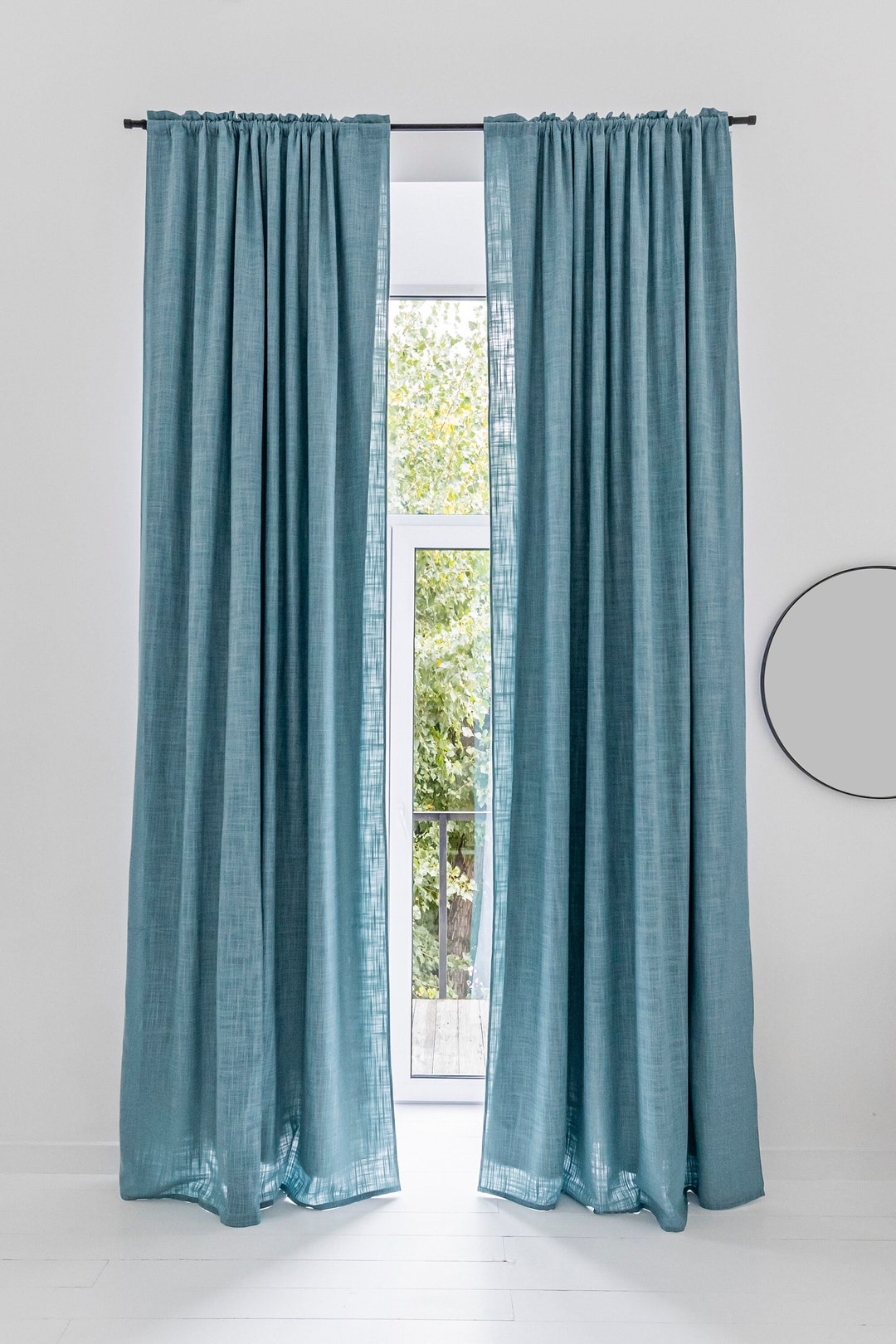 2 Panel Teal Blue Custom Blackout Curtains / Burlap Curtains for