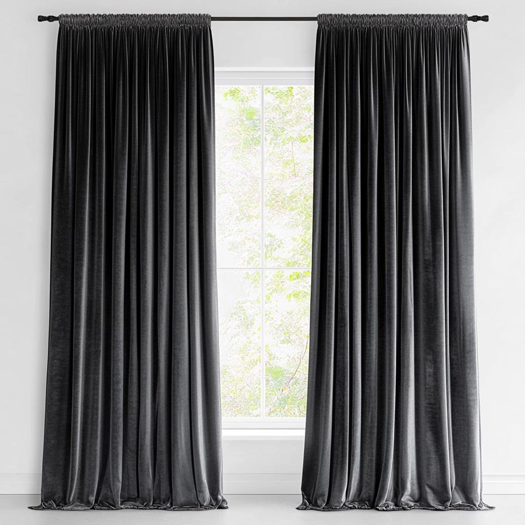 Charcoal Unlined Faux Velvet Curtain main image 1