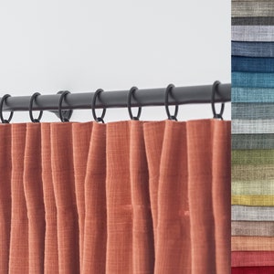 Rust red Terracotta burlap curtains living room / Blackout curtains bedroom / Linen cafe curtains kitchen / Custom boho curtains 2 panels