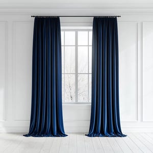 Navy velvet curtains living room / Retro Indigo custom drapes bedroom / Mid century dark denim extra long luxury panels / Window treatments