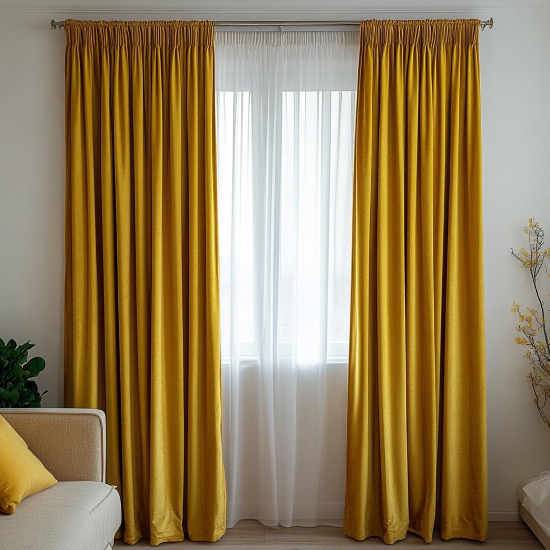 Gold Velvet Curtains for Living Room Luxury / Amber Mid Century Modern ...