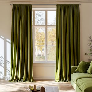 Velvet curtains living room / Custom blackout bedroom curtain / Sage velvet curtain / Extra long forest drape / Rich luxury velure curtain