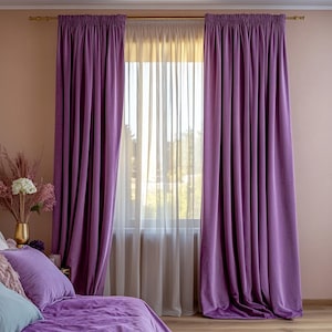 Lilac luxury velvet curtains for living room / Violet blackout drapes for bedroom / Custom pleated curtain panels / Bohemian lavender drapes