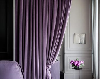 Lavender velvet curtains living room / Violet luxury custom blackout bedroom / Lilac window treatments / Dark plum extra long wide drapes