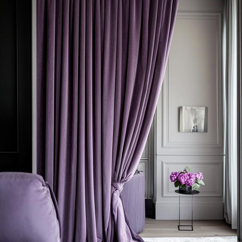 Lavendel Samt Wohnzimmer / Violette Luxus Verdunkelungsvorhänge Schlafzimmer / Fliederfarbene Fensterdekorationen / Dunkel Pflaume Vorhänge Bild 1