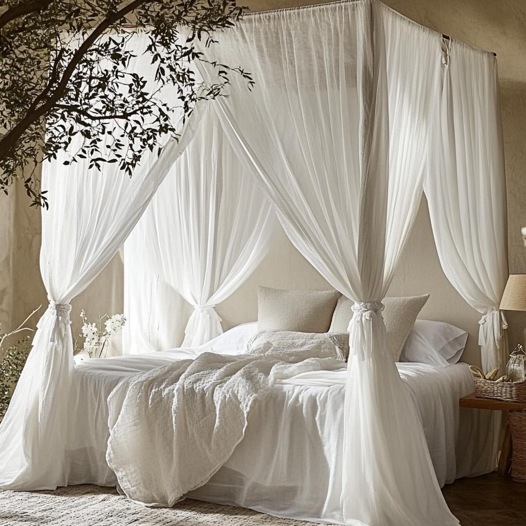 Anopy bedgordijnen / linnen gordijnen met stropdas / kanten bedhemelgordijnen koningin / pure boho-gordijnen rib baldakijn kura bedgordijnkoorden aan de bovenkant