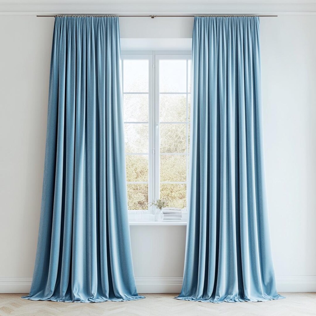 Dusty Blue Velvet Curtains Living Room / Custom Curtains Bedroom / Pale