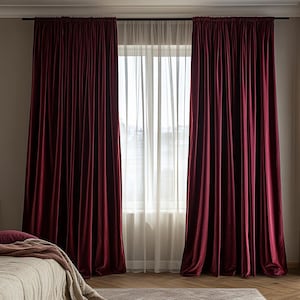 Burgundy luxury velvet curtains for living room / Wine blackout drapes for bedroom / Custom pleated curtain panels / Bohemian dark red drape