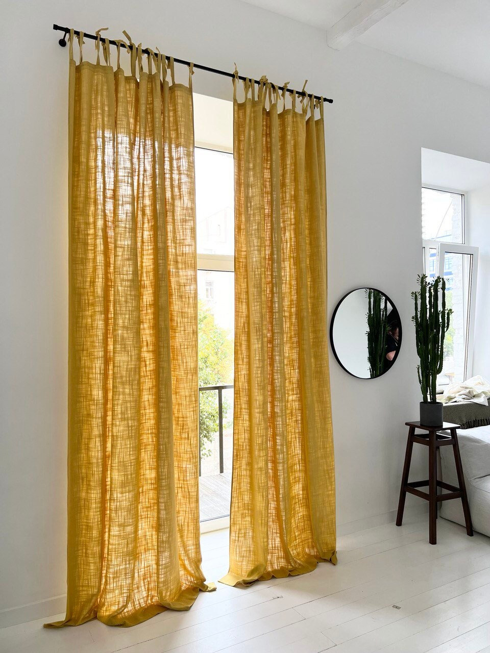 2 Panels Mustard Yellow Linen Curtains / Custom Vegan Natural Curtain