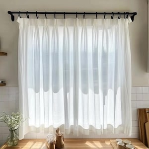 Cortinas de linho com pregas franzidas para cozinha / Cortina curta transparente / Painéis de cortina francesa com renda plissada / Sanefas personalizadas para casa de fazenda