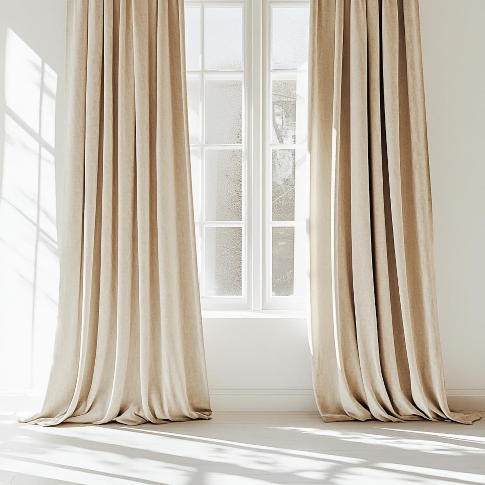 Beige Sand Velvet Curtains Living Room / Custom Cream Blackout Bedroom