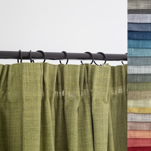 Forest green burlap curtains 2 panels / Custom pale green linen blackout curtain panels bedroom / Handmade drapes living room / Rustic drape