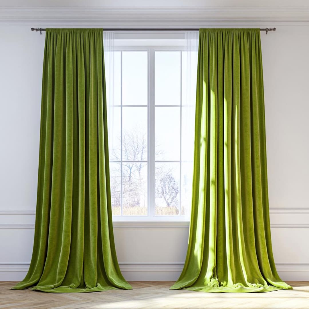 Apple Green Velvet Curtains for Living Room / Custom Curtains Bedroom
