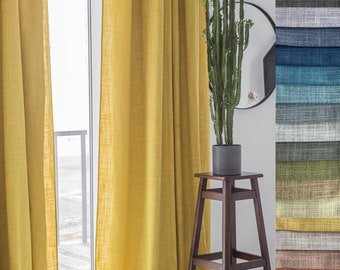 Boho curtains 2 panel for living room with ties on top / Curtains for bedroom with blackout / Custom linen drapes / Burlap curtain panels