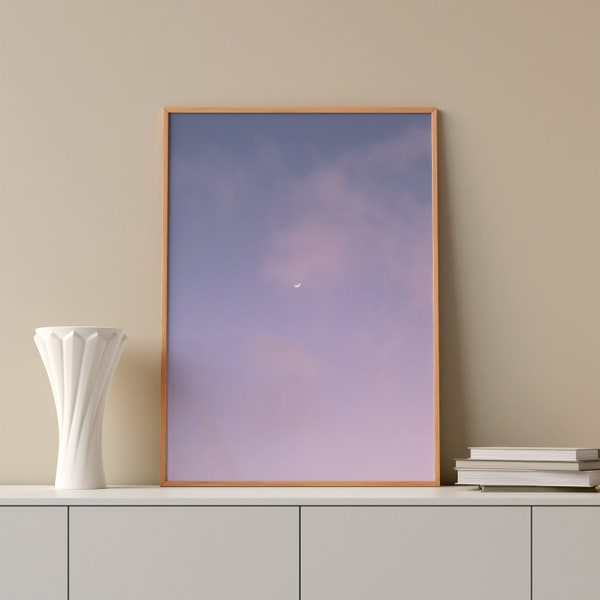 Crescent Moon, Twilight sky, Printable Wall Art, airy, minimal, Photography, Samsung TV Art, Digital Download, large 30x40 art, celestial