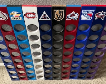 8 Hockey Puck (Pick YOUR TEAM/Colors) VERTICAL Wall hanging Display