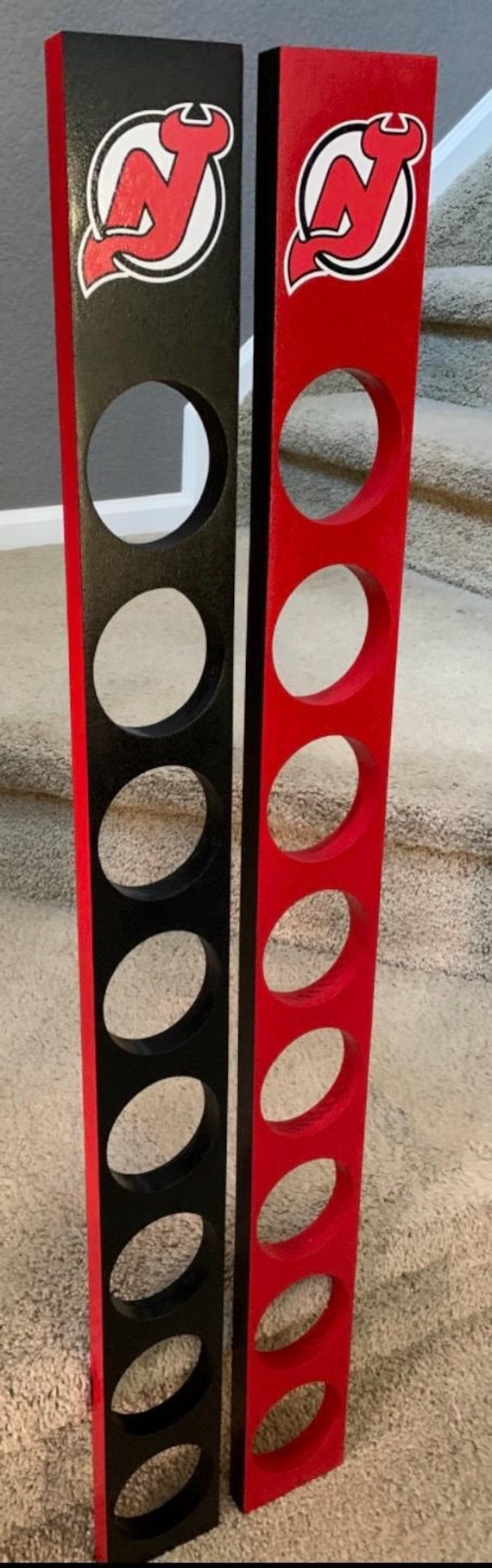 New Jersey Devils 8 Hockey Puck VERTICAL Wall hanging Display