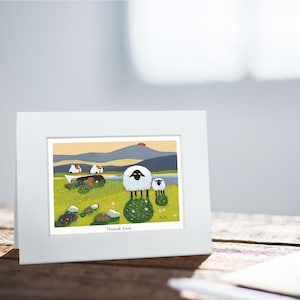 Merci Carte | Thomas Joseph - Handmade in Ireland - Blank Greeting Card - Mini Print For Framing - Sheep Design - 130mm x 110mm
