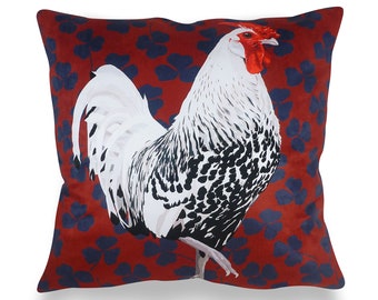 Rooster Cushion Cover | Leslie Gerry - Animal Artwork - 42cm x 42cm – Made in the UK - No Filler Included