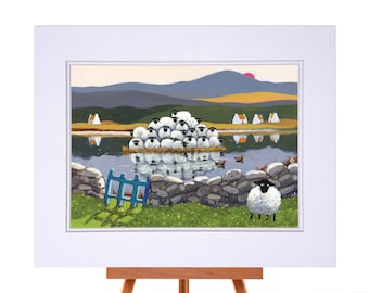 Isle of Ewe Print | Thomas Joseph - Double Mounted - Sheep Art - Various Sizes - Irish Artist - Unframed