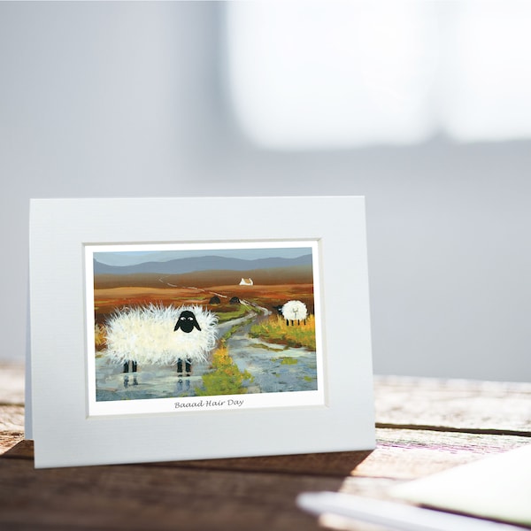 Bad Hair Day Card | Thomas Joseph - Handmade in Ireland - Blank Greeting Card - Mini Print For Framing - Sheep Design - 130mm x 110mm