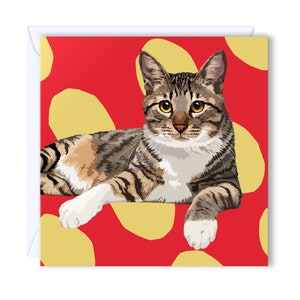 | de carte de chat tabby Leslie Gerry - Carte de vœux vierge et enveloppe - Imprimé en Irlande - Artiste britannique - 120mm x 120mm