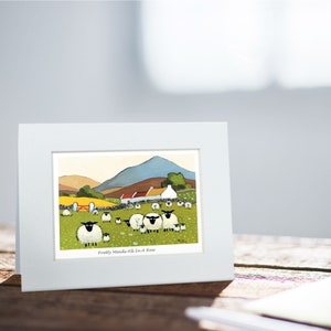 Pretty Sheep Card | Thomas Joseph - Handmade in Ireland - Blank Greeting Card - Mini Print for Framing - Sheep Design - 130mm x 110mm