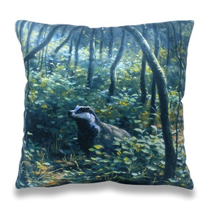 Badger Cushion Cover | Julian Friers - Wildlife Artwork - Fine Art - 42cm x 42cm – Made in the UK - No Filler Included