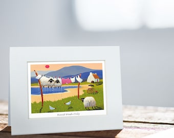 Hand Wash Only Card | Thomas Joseph - Handmade in Ireland - Blank Greeting Card - Mini Print For Framing - Sheep Design - 130mm x 110mm