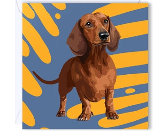 Dachshund Card | Leslie Gerry - Blank Greeting Card & Envelope - Printed in Ireland - British Artist - 120mm x 120mm