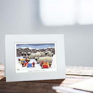 Cartão de Natal | Thomas Joseph - Feito à mão na Irlanda - Cartão em branco - Mini impressão para moldura - Design de ovelha - 130 mm x 110 mm