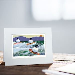 Carte de surf | Thomas Joseph - Handmade in Ireland - Blank Greeting Card - Mini Print For Framing - Sheep Design - 130mm x 110mm