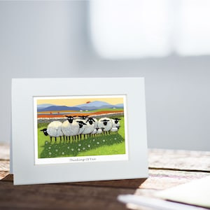 Thinking of You Card / Thomas Joseph - Fatto a mano in Irlanda - Biglietto d'auguri vuoto - Mini stampa per inquadratura - Design pecora - 130mm x 110mm