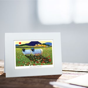 Cómo Ewe Deux Card / Thomas Joseph - Hecho a mano en Irlanda - Tarjeta de felicitación en blanco - Mini impresión para enmarcar - Diseño de ovejas - 130 mm x 110 mm