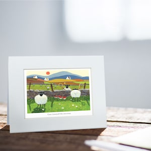 | de cartes de moutons de tennis Thomas Joseph - Fait à la main en Irlande - Carte de vœux vierge - Mini Print Pour Cadrage - Sheep Design - 130mm x 110mm