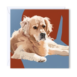 Golden Retriever Cartão Comemorativo | Leslie Gerry - Cartão e envelope em branco - Impresso na Irlanda - Artista britânico - 120 mm x 120 mm