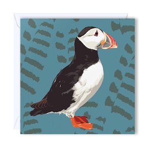 Puffin Card | Leslie Gerry - Blank Greeting Card & Envelope - Printed in Ireland - British Artist - 120mm x 120mm