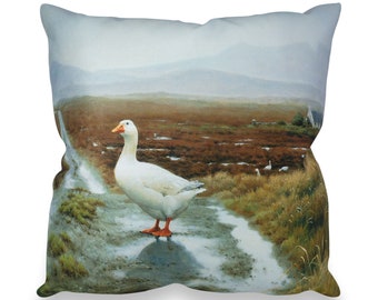 Goose in the Rain Cushion Cover | Julian Friers - Wildlife Artwork - Fine Art - 42cm x 42cm – Made in the UK - No Filler Included