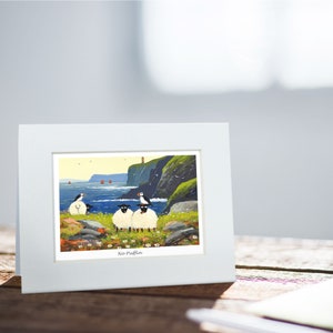 Keine Puffinkarte | Thomas Joseph - Handmade in Irland - Blanko Grußkarte - Mini-Druck zum Einrahmen - Schaf Design - 130mm x 110mm