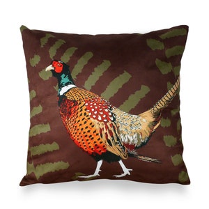 Pheasant Cushion Cover | Leslie Gerry - Animal Artwork - 42cm x 42cm – Made in the UK - No Filler Included