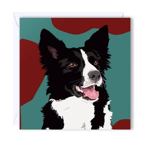 Border Collie Card | Leslie Gerry - Carte de vœux vierge et enveloppe - Imprimé en Irlande - Artiste britannique - 120mm x 120mm