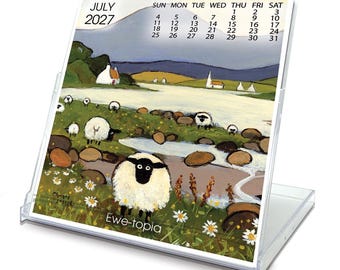 2027 Desk Calendar by Thomas Joseph - Sheep Calendar - Irish Desk Calendar - 14cm x 12cm x 11cm